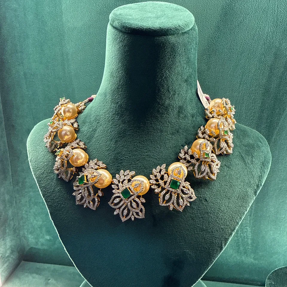 Pearl and Floral Statement Necklace Set — Silver 92.5
