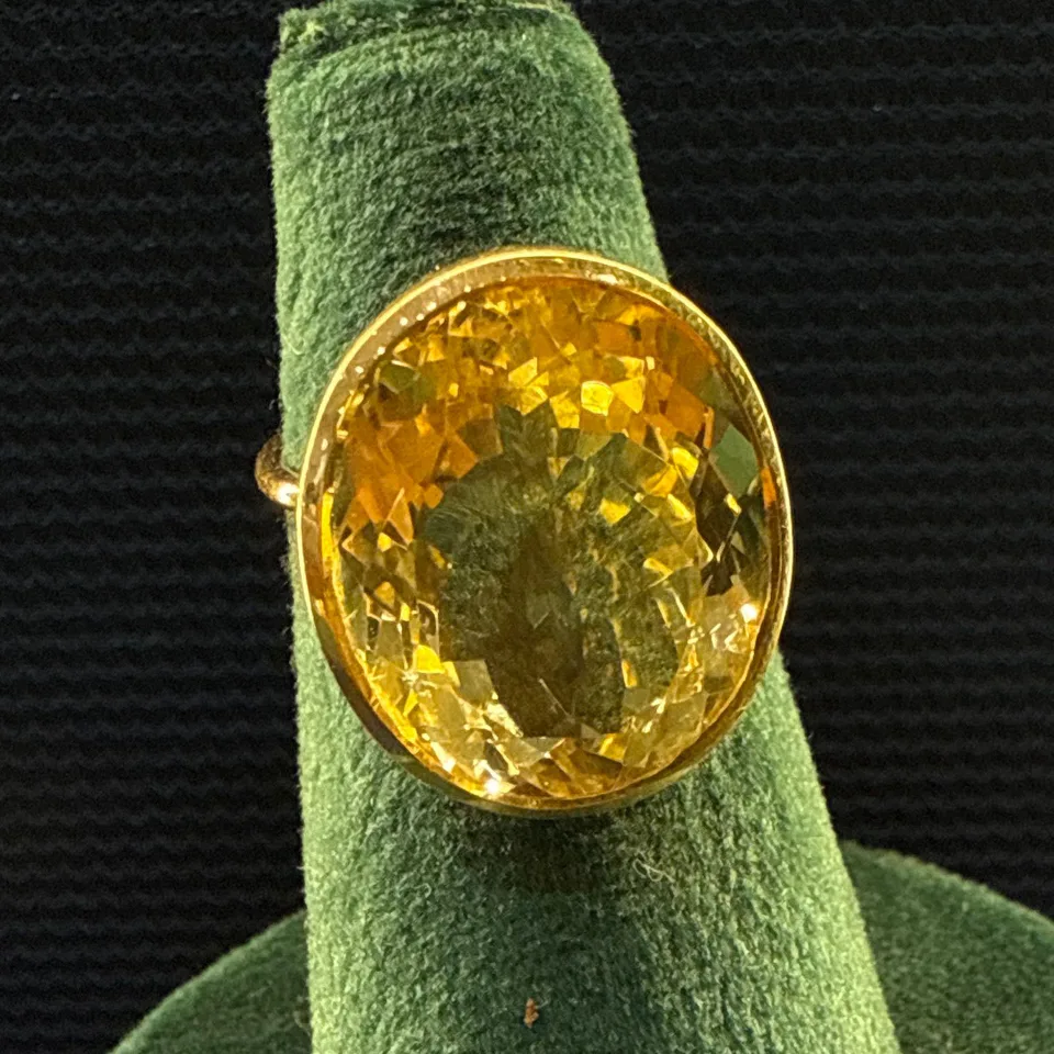 Golden Yellow Oval Cocktail Ring — Silver 92.5