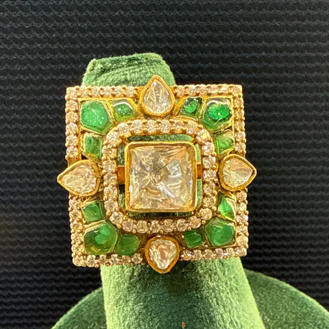 Green Stone Square Statement Ring — Silver 92.5