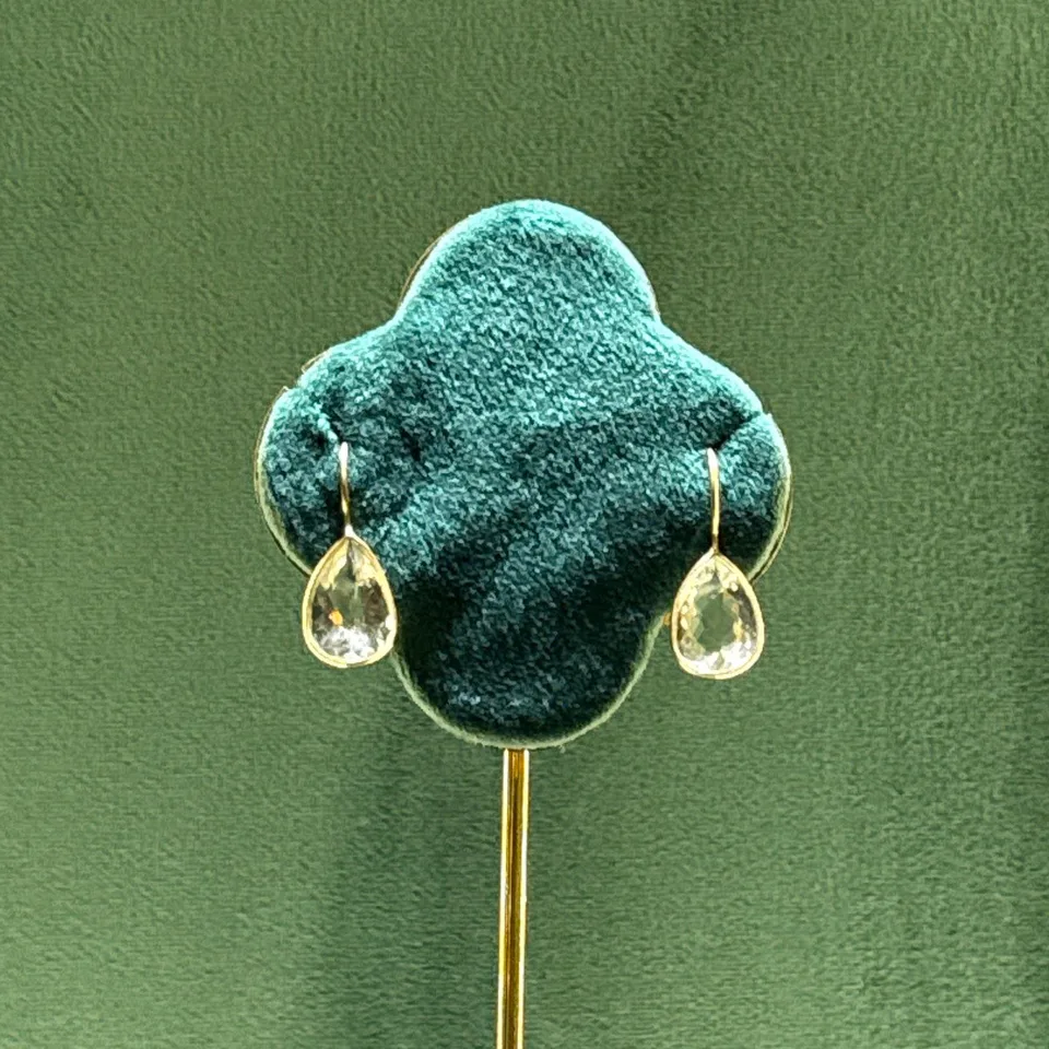 Clear Teardrop Hook Earrings — Silver 92.5