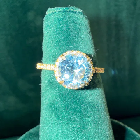 Sky Blue Round Halo Ring — Silver 92.5