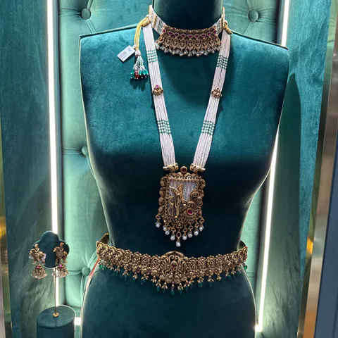 Krishna Bridal Pearl Set with Waist Belt — Silver 92.5