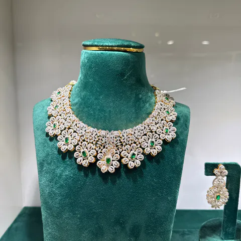 Bridal Floral Choker Necklace Set — Silver 92.5