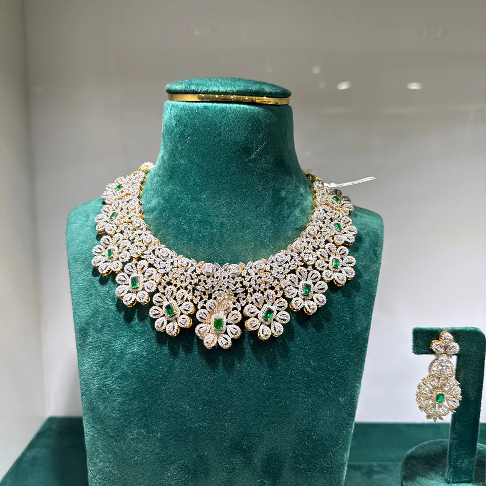 Bridal Floral Choker Necklace Set — Silver 92.5