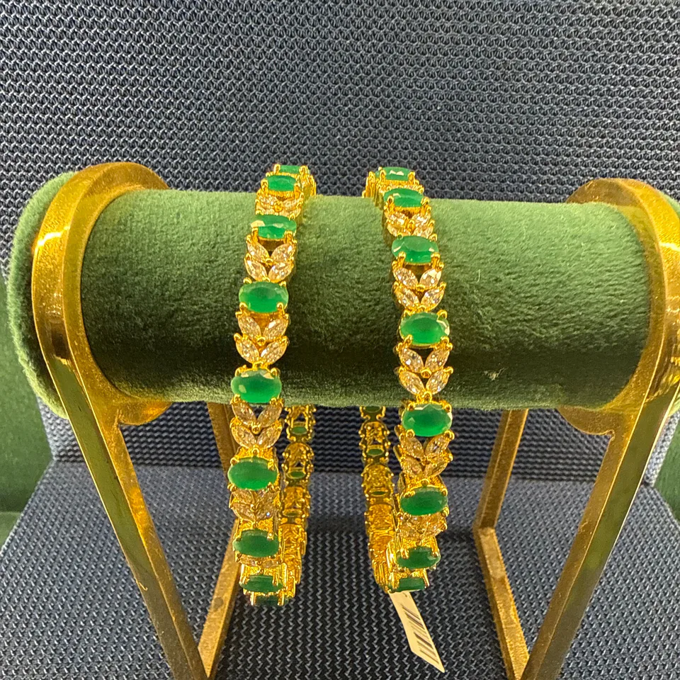 Emerald-Green Marquise Bangles (Pair) — Silver 92.5
