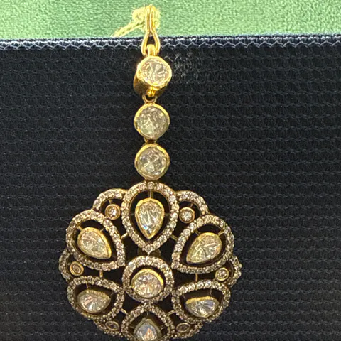 Polki-Style Floral Maang Tikka — Silver 92.5