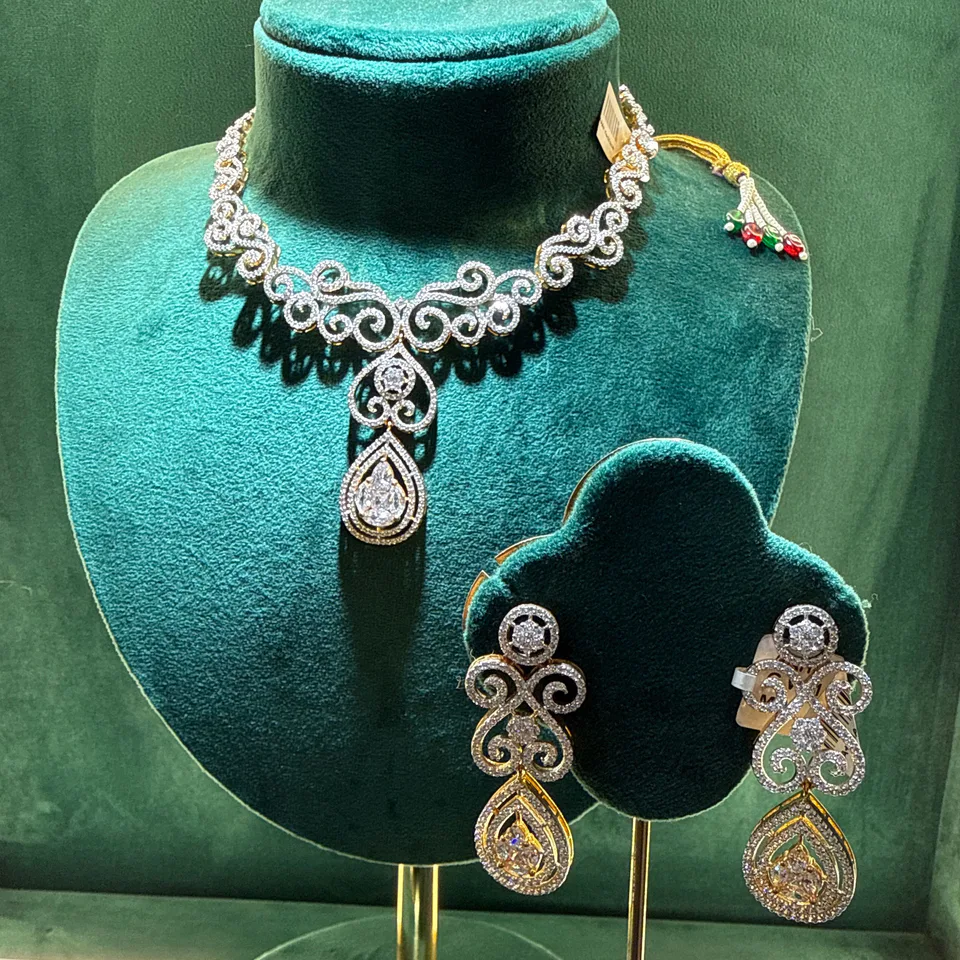 Floral Scroll Necklace and Earrings Set — Silver 92.5
